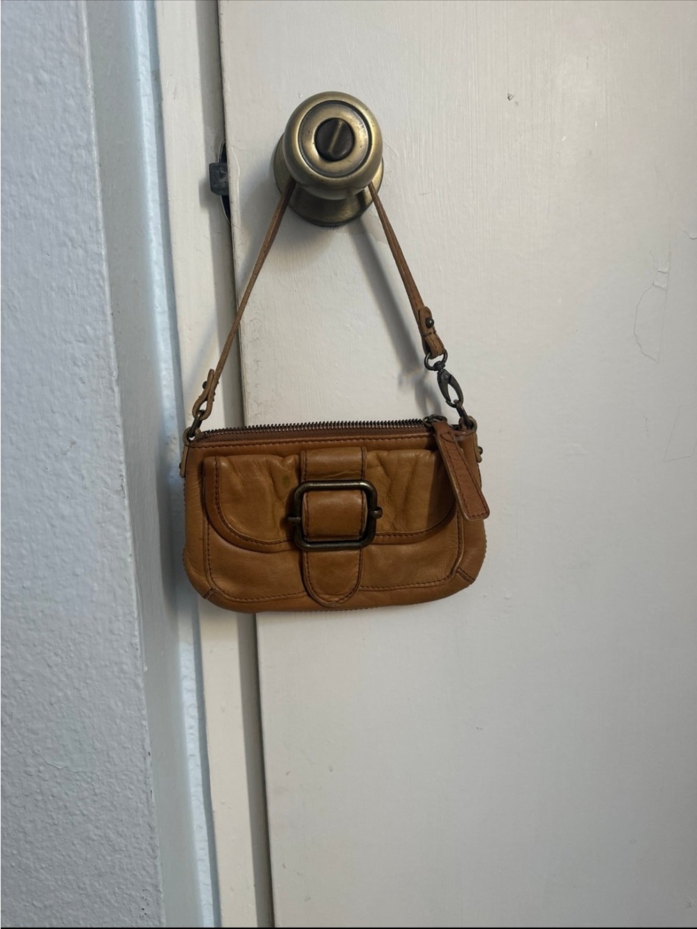 Banana Republic Tan Mini Wristlet with Buckle Accent